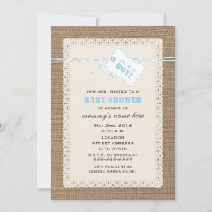Invitation Baby shower inspiré Burlap Lace & Blue Twine