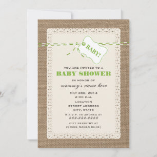 Invitation Baby shower inspiré Burlap Lace & Green Twine