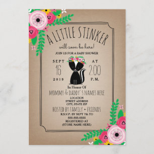 Invitation Baby shower inspiré de Boho Skunk Floral Cardstock