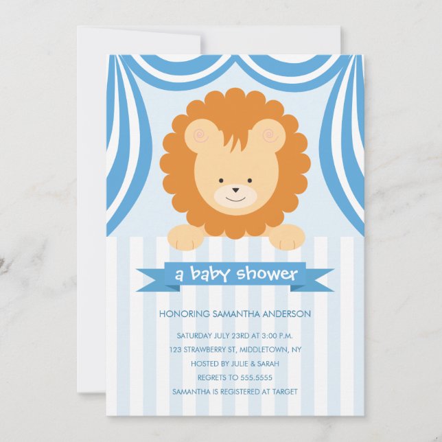 Invitation Baby shower Inviation - garçon de lion de cirque (Devant)