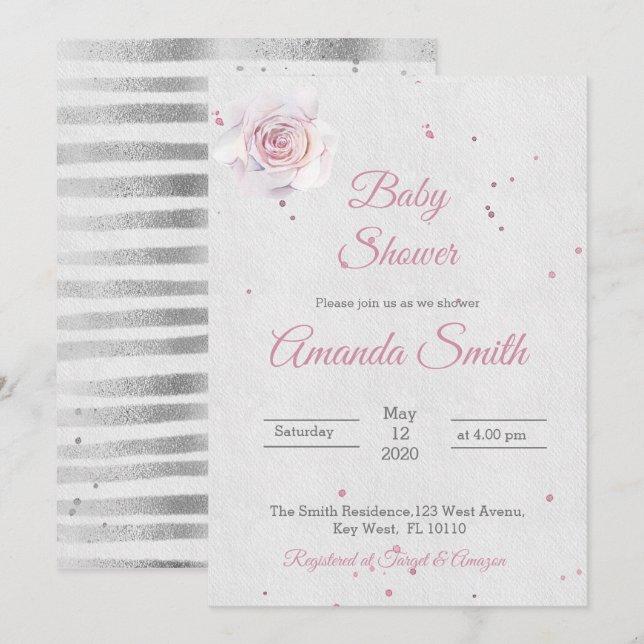 Invitation Baby shower Invintation fille rose pâle (Devant / Derrière)