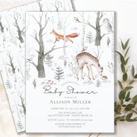 Baby shower Invita Rustic Woodland Forest Animaux