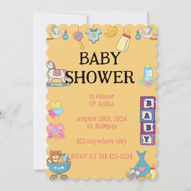 INVITATION baby shower, INVITATION ORANGE (Devant)