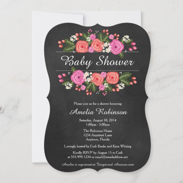 Invitation Baby shower Invitation, style tableau de bord fleu (Devant)
