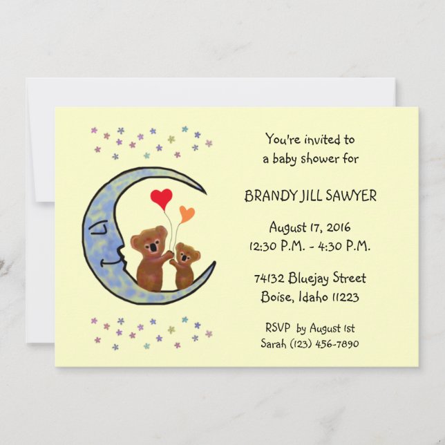 Invitation Baby shower Invitaton de lune de koala de bonne (Devant)