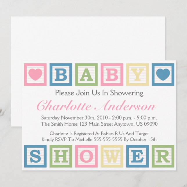 Invitation Baby shower Invitiations (rose) constitutifs de (Devant / Derrière)