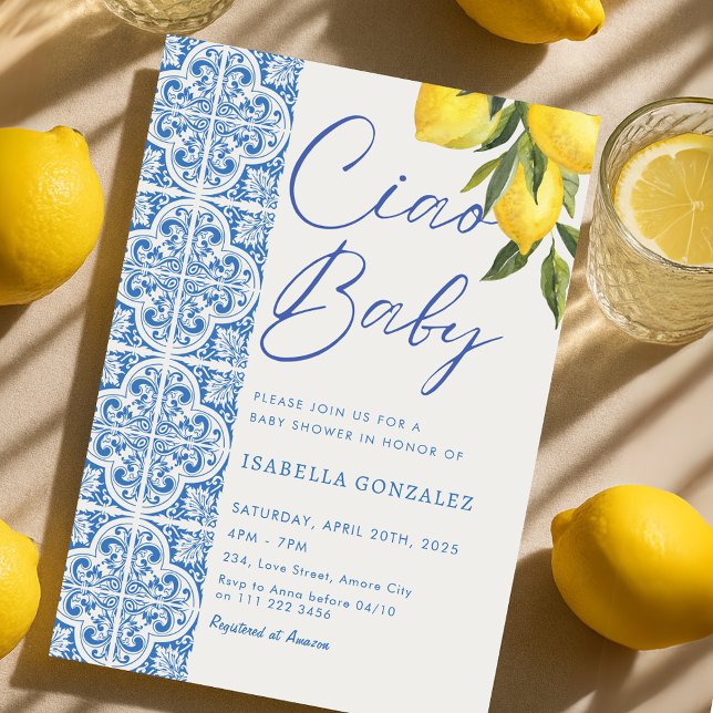 Invitation Baby shower italien Ciao Baby Amalfi (Italian Ciao Baby Amalfi Baby Shower Invitation)