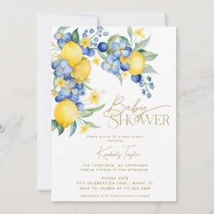 Invitation Baby Shower Italien Floral Bleu Citron