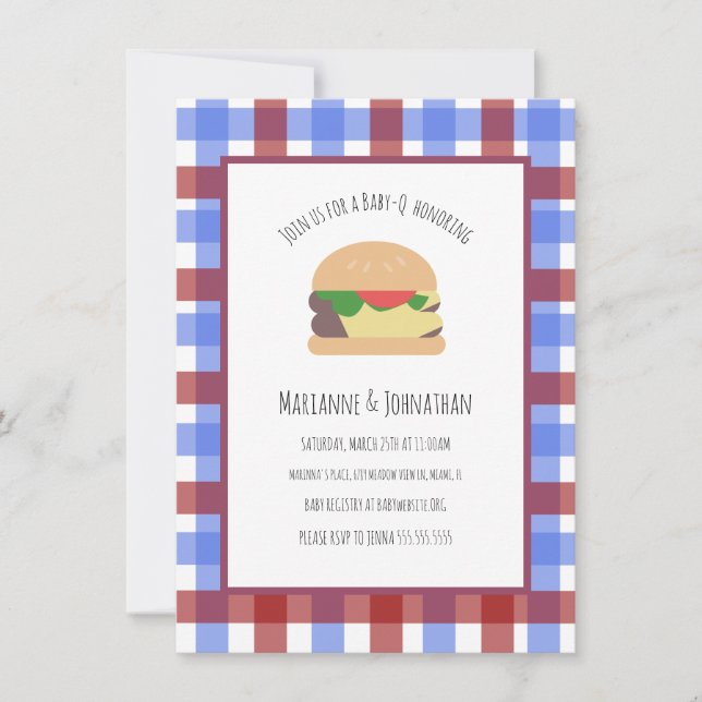 Invitation Baby shower Jardin barbecue Hamburger Plaid (Devant)