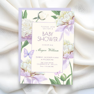 Invitation Baby shower jardin de fleurs violet pourpre