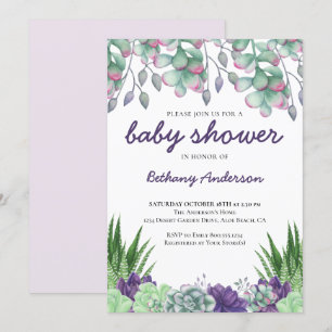 Invitation Baby Shower Jardin de Succulentes du Désert Aquare