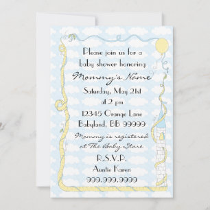 Invitation baby shower. Jaune/Bleu/Château