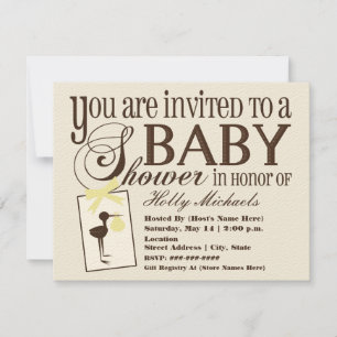 Invitation Baby shower jaune cigogne sophistiquée