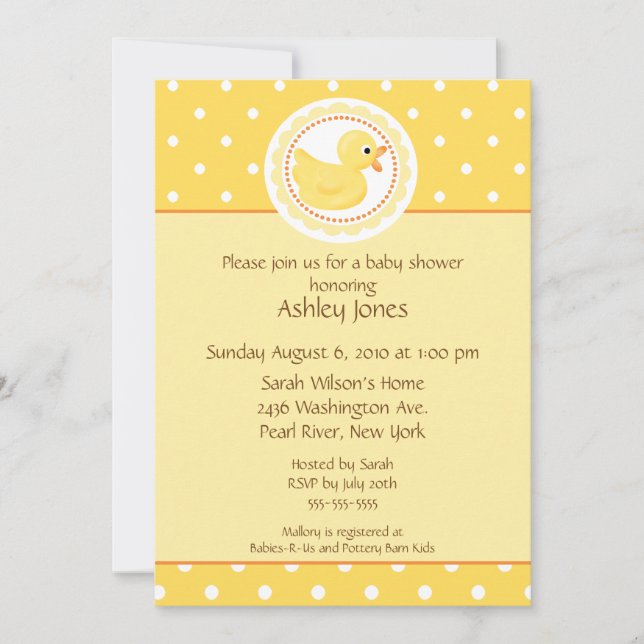 Invitation Baby shower jaune de canard (Devant)