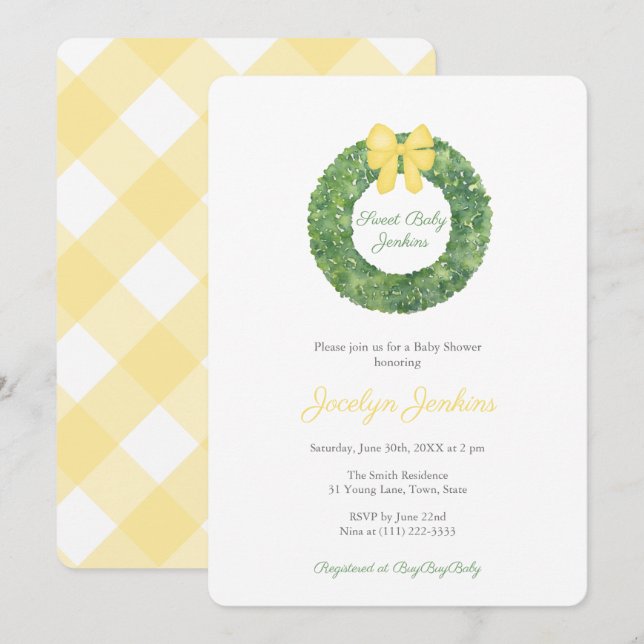 Invitation Baby shower Jaune de printemps neutre pour le genr (Devant / Derrière)