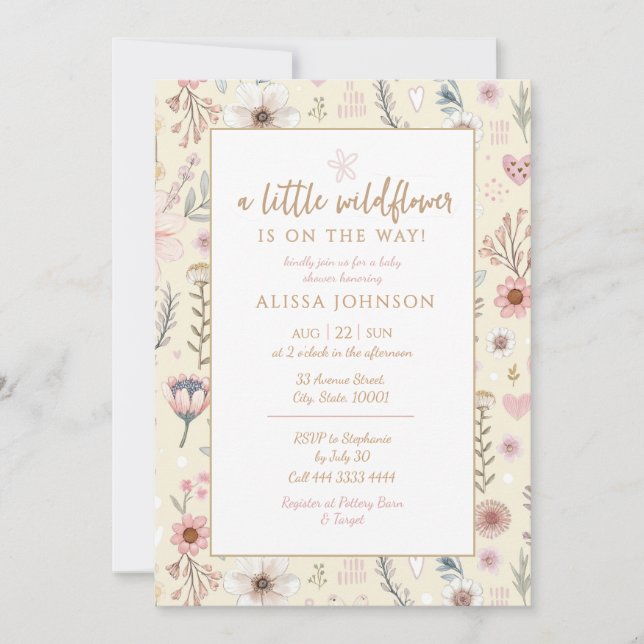 Invitation Baby shower Jaune fleur sauvage (Devant)