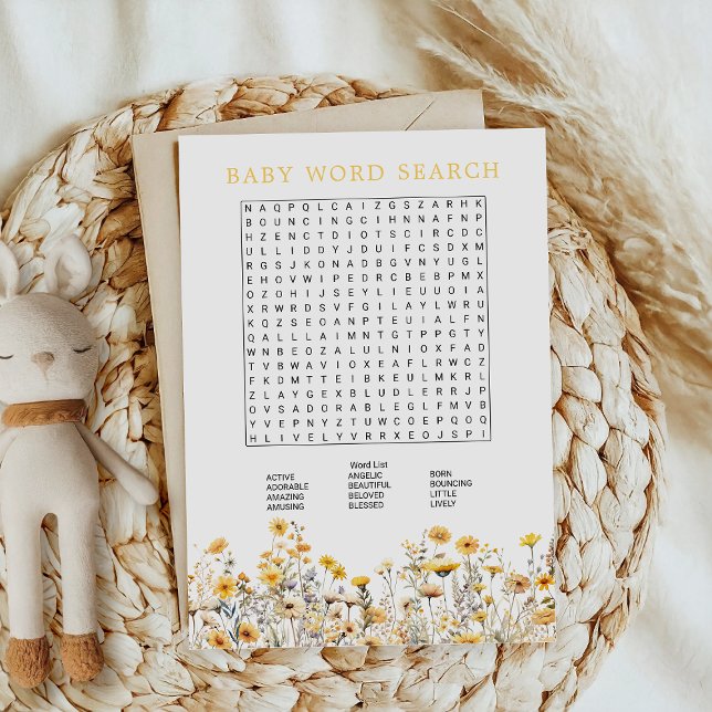 Invitation Baby shower Jaune Fleur sauvage Jaune Mot de Reche (Créateur téléchargé)
