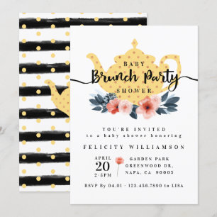 Invitation Baby shower Jaune Floral Bunal Tea Party