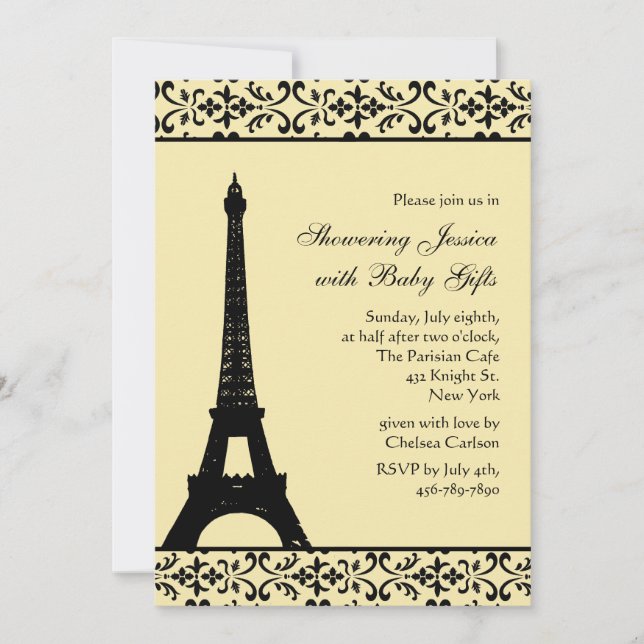 Invitation Baby shower Jaune Parisien (Devant)
