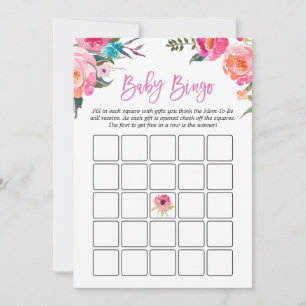 Invitation Baby shower Jeu de Bingo   Aquarelle rose floral