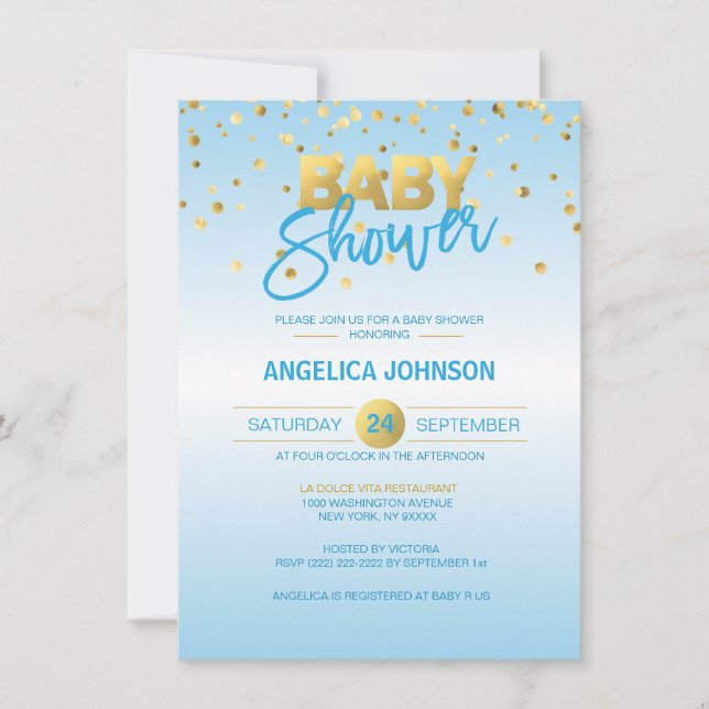Invitation Baby shower JEUNE DE CONFetti Gold (Devant)