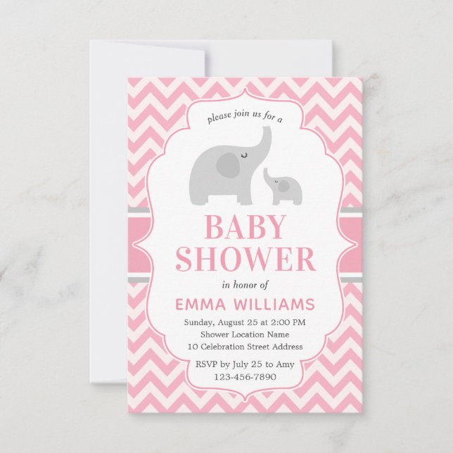 Invitation Baby shower jeune fille rose gris rose moderne (Devant)