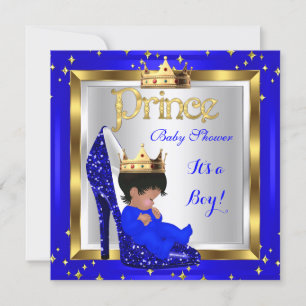 Invitation Baby Shower Joli Garçon Prince Bleu Royal Chaussur