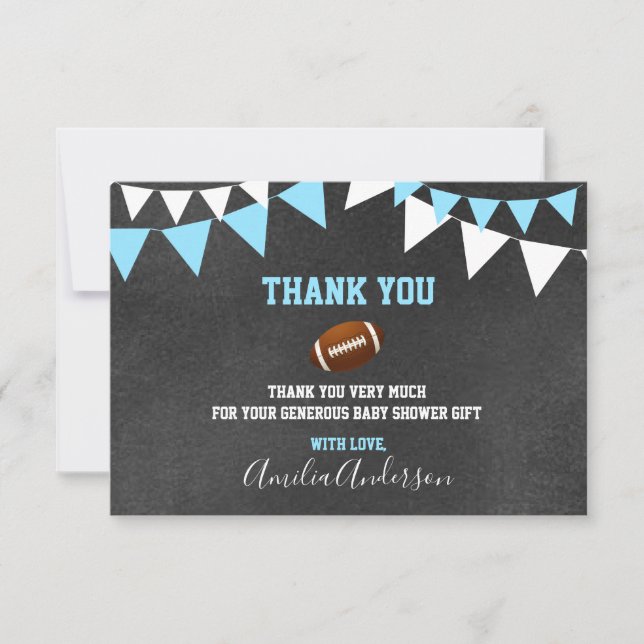 Invitation Baby shower JOUET DE FOOTBALL MERCI Bleu (Devant)