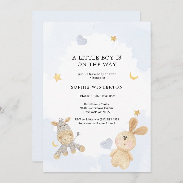 Invitation Baby shower Jouets doux mignons (Devant / Derrière)