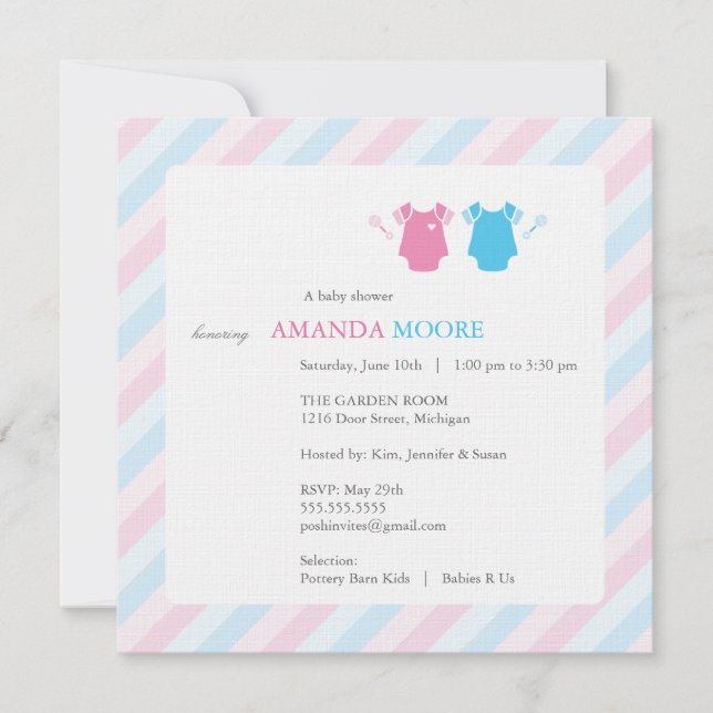 Invitation Baby shower jumeau (Devant)