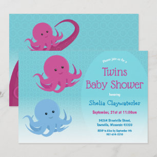 Invitation Baby shower jumeau animal de pieuvre mignonne