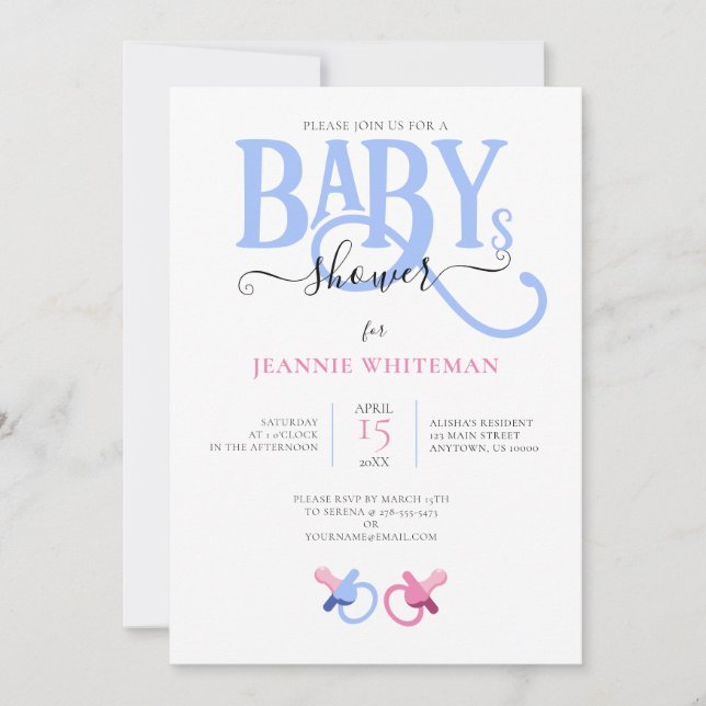 INVITATION BABY SHOWER JUMEAU AVEC PACIFIQUE ROSE ET BLEU (Devant)