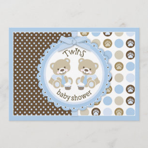 Invitation Baby shower jumeau de cravates de nounours de