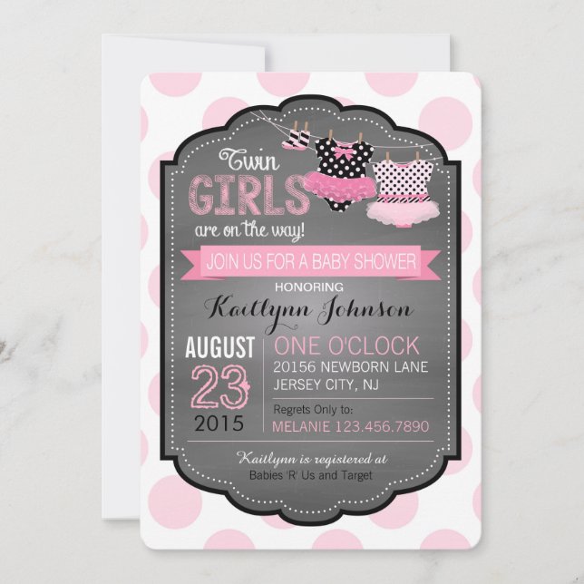 Invitation Baby shower jumeau de filles de tutu et de point (Devant)