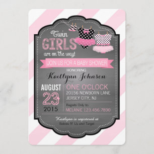 Invitation Baby shower jumeau de filles de tutu et de rayure