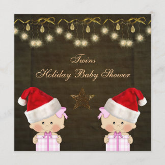 Invitation Baby shower jumeau de Noël de filles