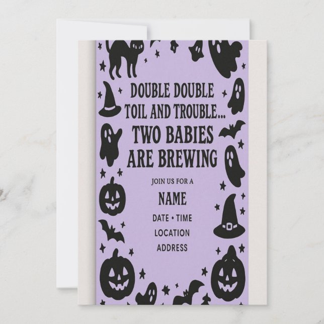 Invitation Baby shower jumeau Halloween (Devant)