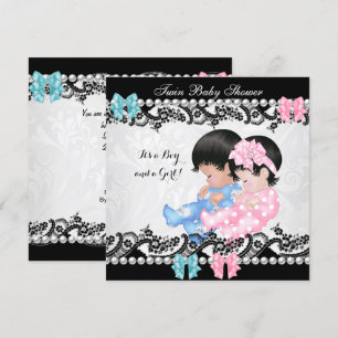 Invitation Baby shower jumeau mignon fille rose garçon bleu