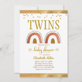 Invitation Baby shower Jumeau Or Arc-en-Ciel Boho