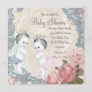 Invitation Baby shower jumeau Prince et Princesse