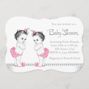 Invitation Baby shower jumeau rose élégant de fille