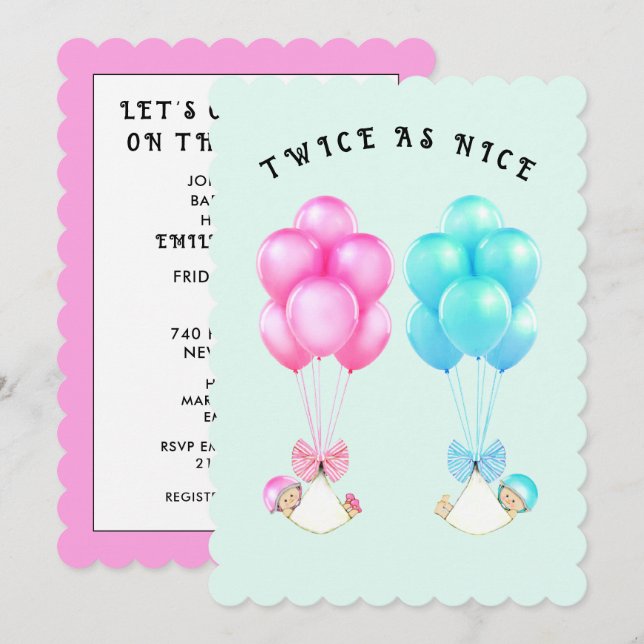 Invitation Baby shower jumeaux (Devant / Derrière)
