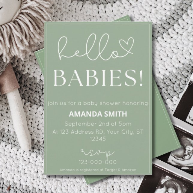 Invitation Baby shower jumeaux, Bonjour bébés, Typographie si (Créateur téléchargé)