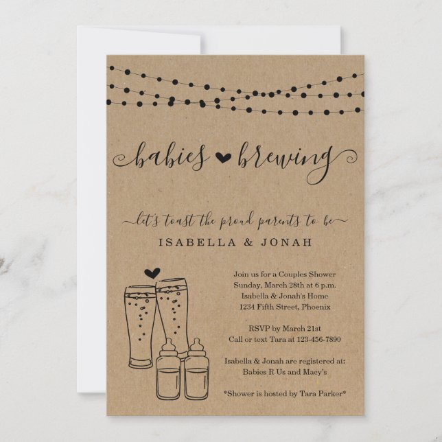 Invitation Baby shower jumeaux de Baby Brewing Couple (Devant)