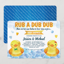Invitation Baby shower jumeaux en caoutchouc canard garçon-fi