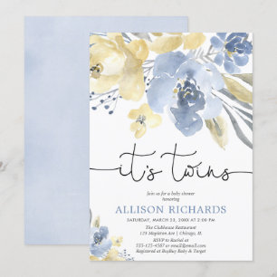 Invitation Baby shower jumeaux, fille garçon sexe neutre flor