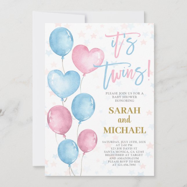 Invitation Baby shower jumeaux garçon et fille (Devant)