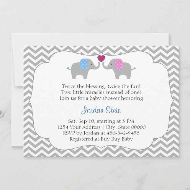 Invitation Baby shower jumeaux garçon et fille (Devant)