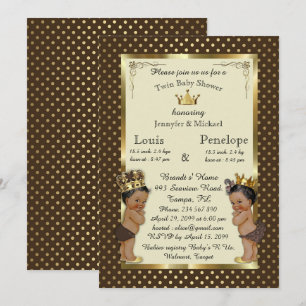 Invitation Baby shower jumeaux, marron, très tendance