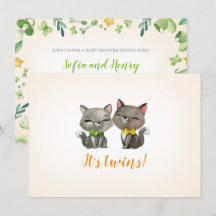 invitation baby shower | jumeaux | neutre | chat